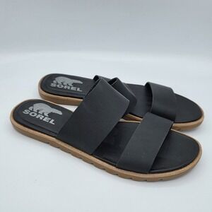 Sorel Women's Ella Slides US 6 EU 37 Black Leather Double Strap Sandals